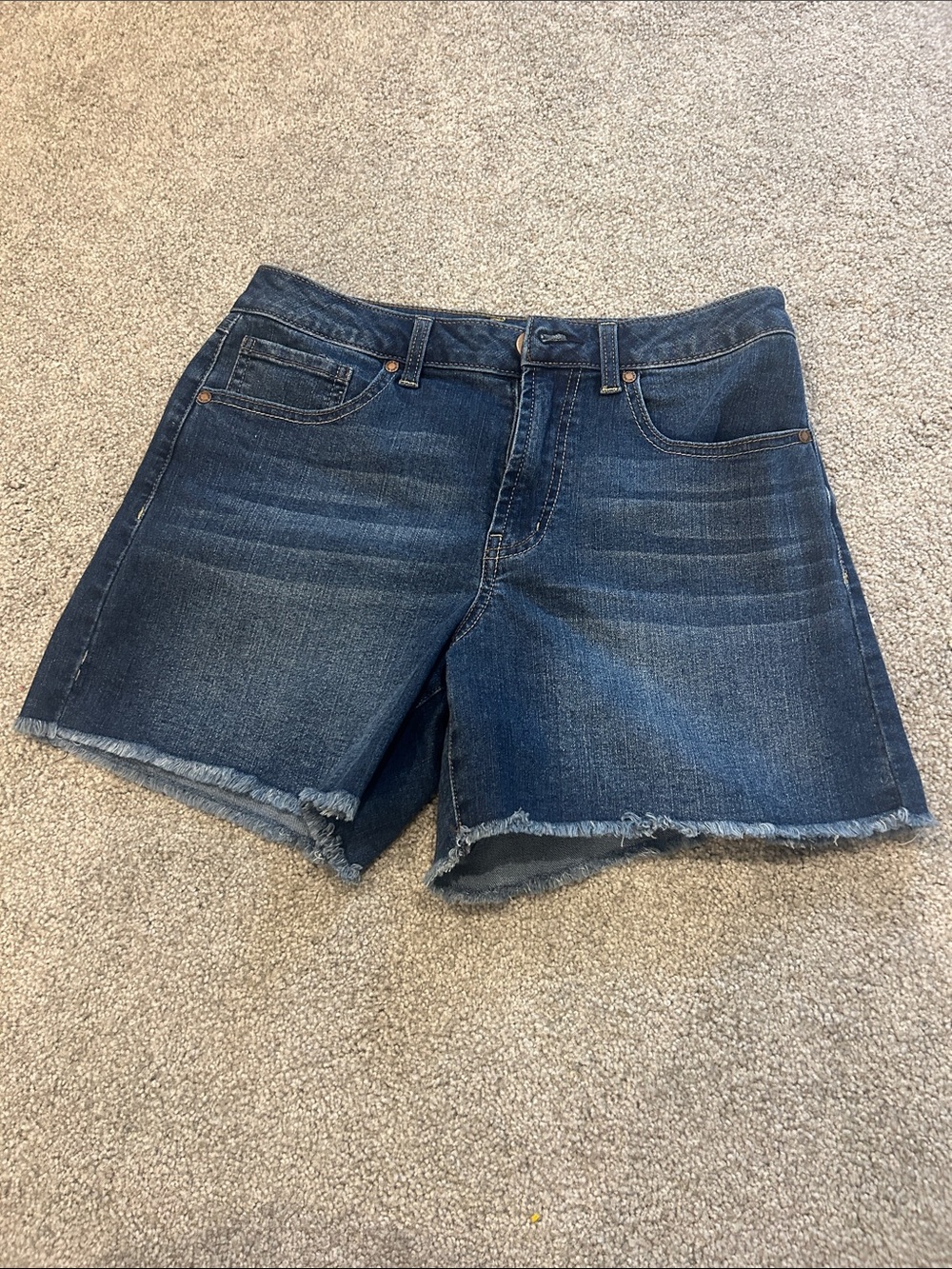 1822 Denim Dark Blue Frayed Hem Jean Shorts